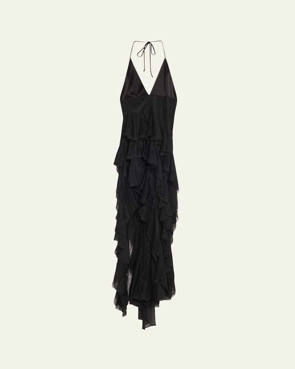 Hannah Asymmetric Ruffle Maxi Dress